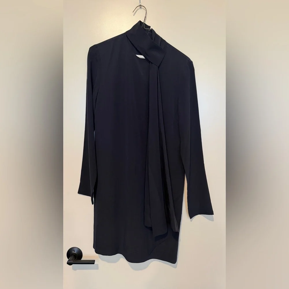 Tibi Navy Silk Tie Neck Shift Dress - Picture 3 of 4